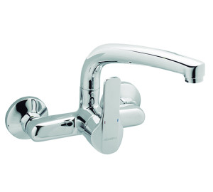 Wall single lever sink mixer 15 cm, short spout